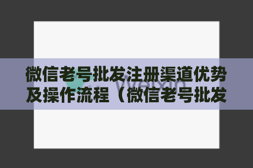 微信老号批发注册渠道优势及操作流程（微信老号批发一步到位指南）